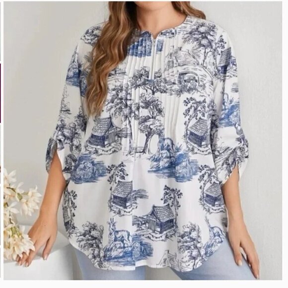 SHEIN 1XL (US14-16) Pullover Roll-Tab-Sleeve Top - Picture 1 of 10